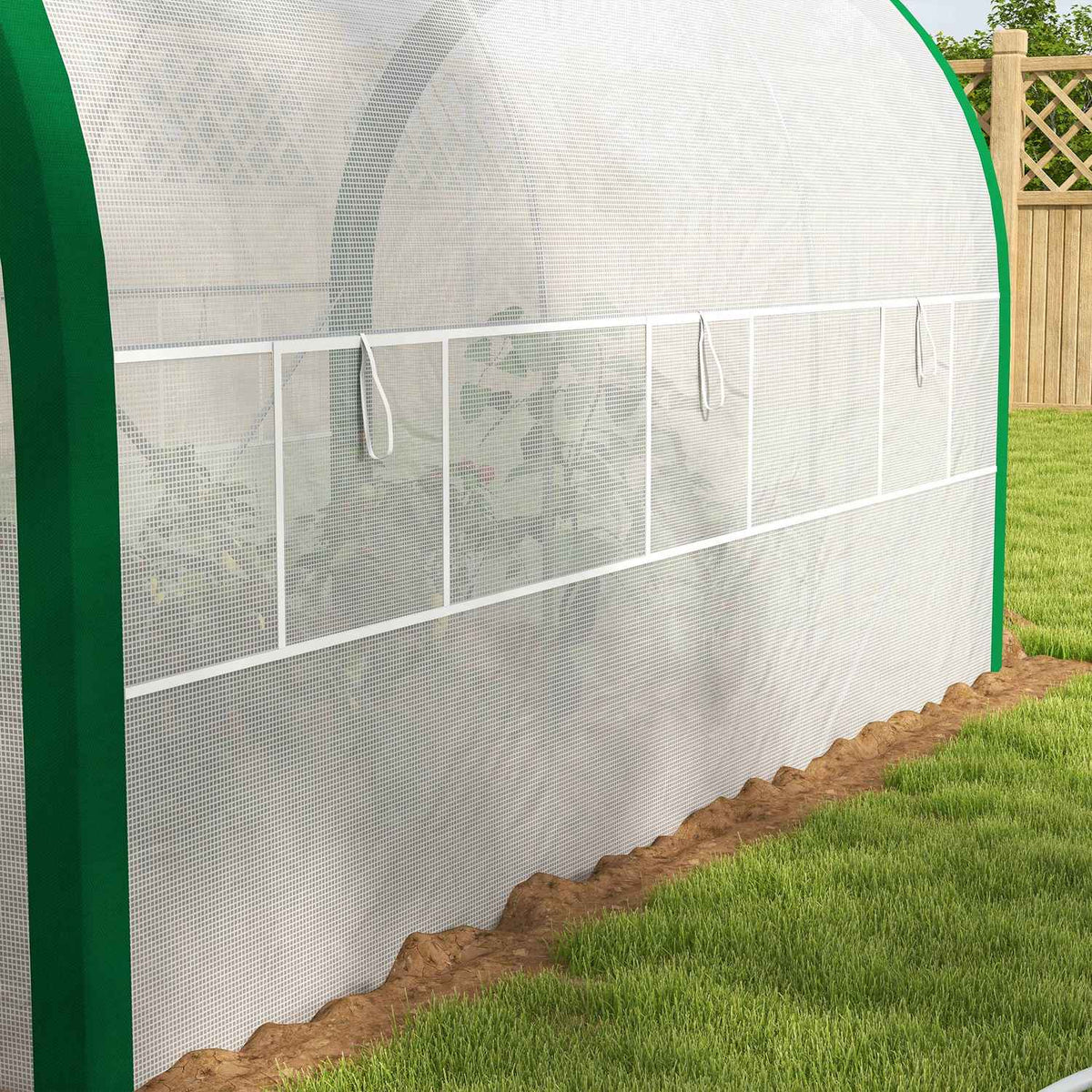 Foil greenhouse 3.58 x 2.1 x 2.1 m tunnel greenhouse with roller door for garden & balcony, galvanized steel, white