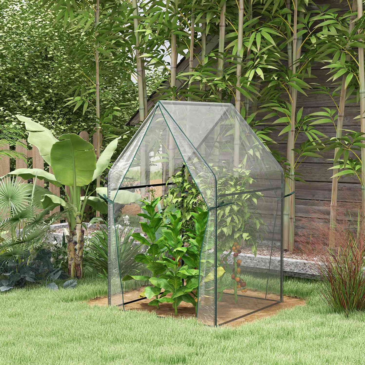 Foil greenhouse greenhouse with double door windproof plant house for garden 90 x 90 x 145 cm made of PE transparent