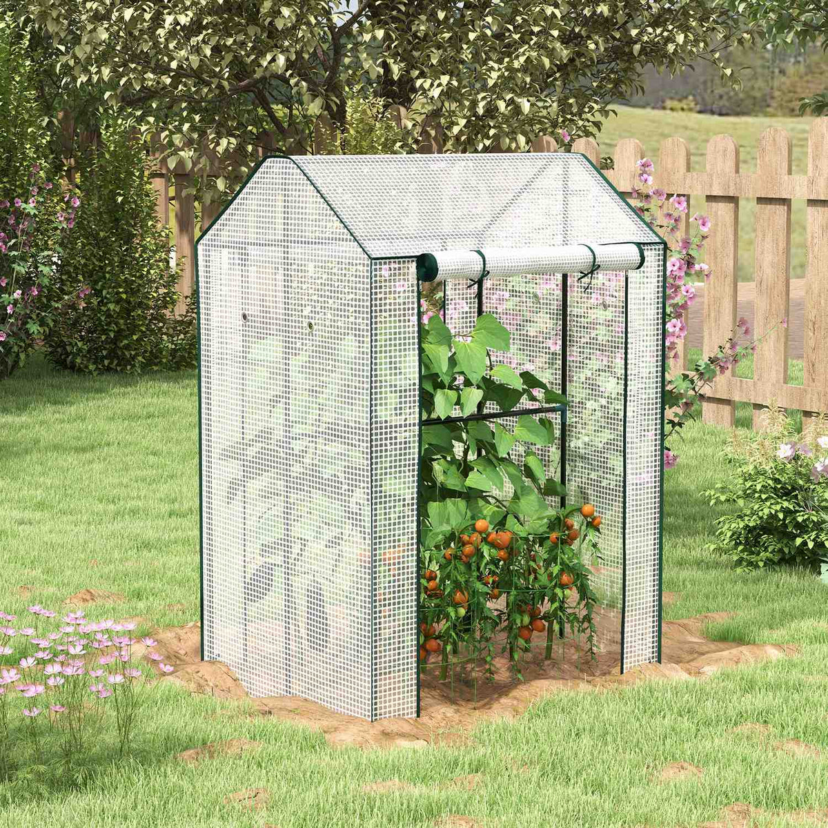 Foil greenhouse greenhouse with double door, windproof tomato house, white, 100x80x150cm