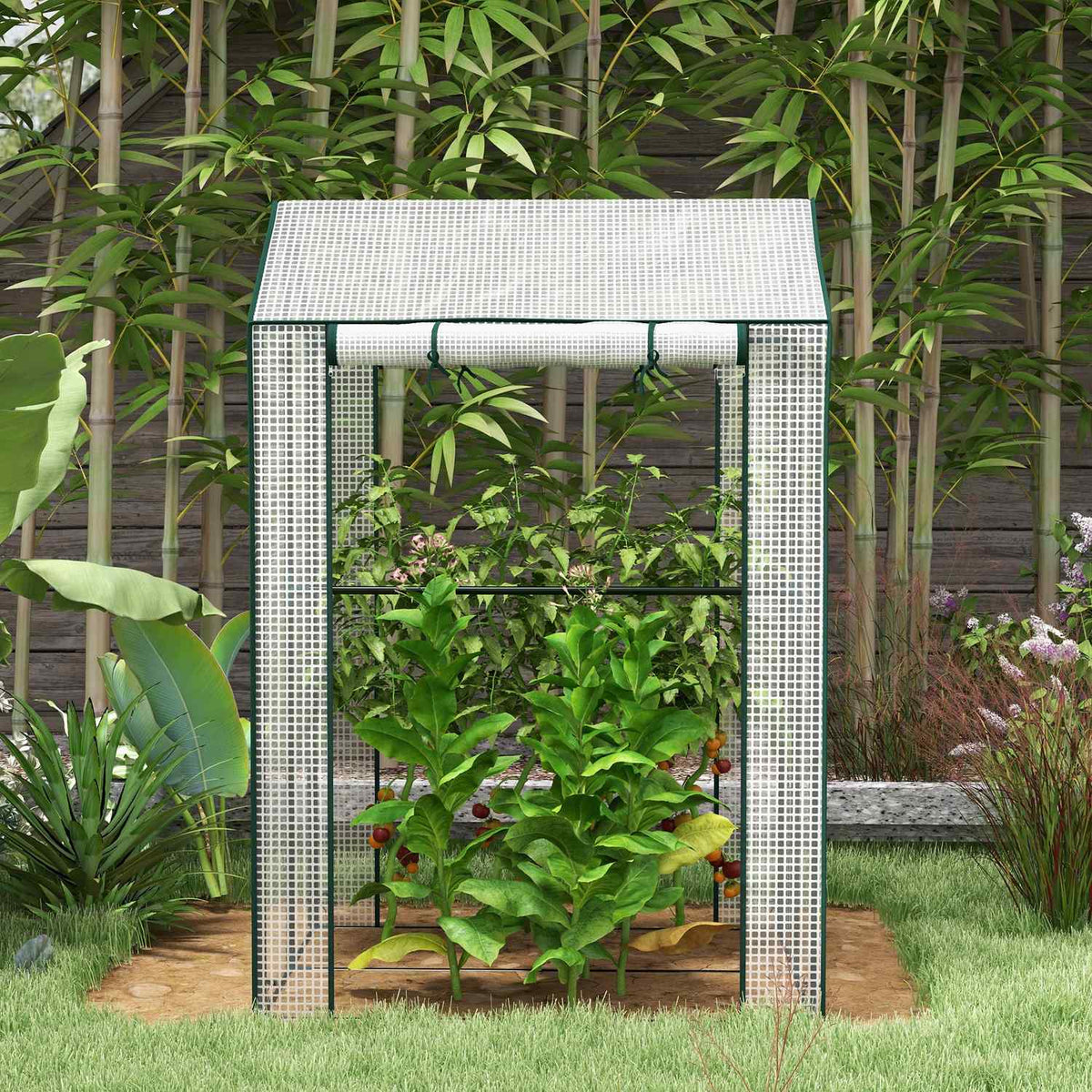 Foil greenhouse greenhouse with double door, windproof tomato house, white, 100x80x150cm