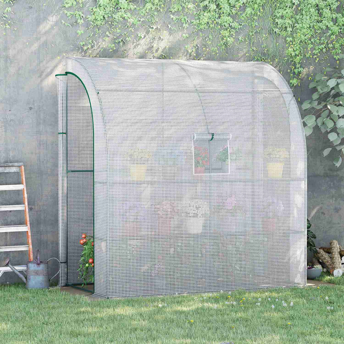Foil greenhouse tomato greenhouse 200x100x215cm with mesh windows and roll-up doors UV protection in white for plants and garden