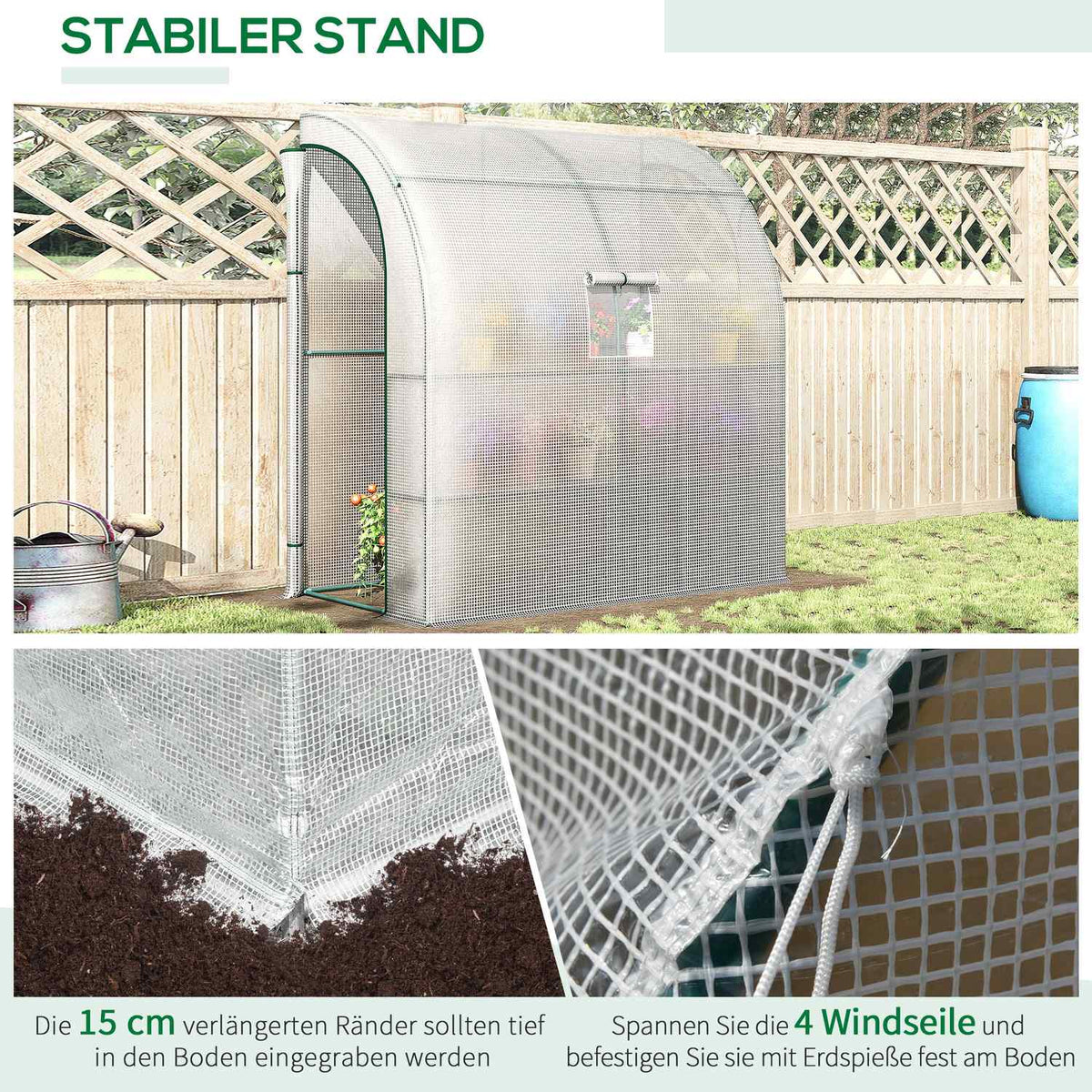 Foil greenhouse tomato greenhouse 200x100x215cm with mesh windows and roll-up doors UV protection in white for plants and garden