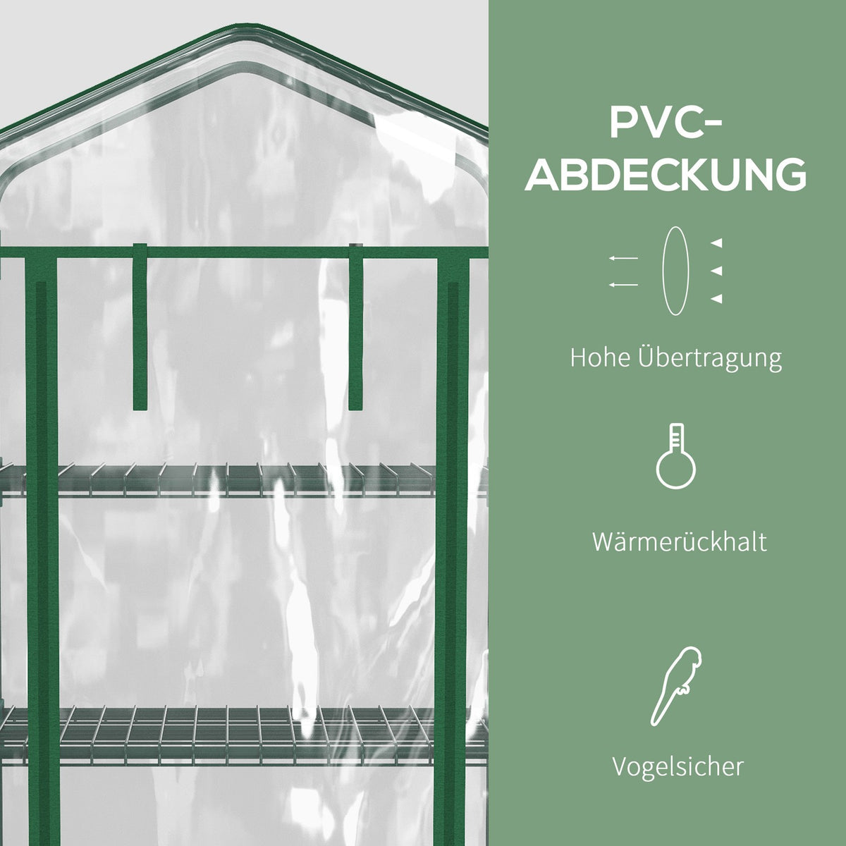 Foil greenhouse with roller, greenhouse with 4 shelves, foil greenhouse with steel frame, for garden, balcony 69 x 50 x 165 cm, green