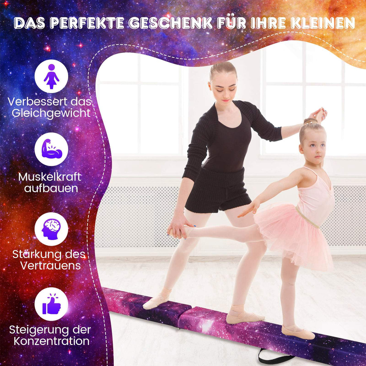 Foldable 240cm Kids Gymnastics Balance Beam with Handles