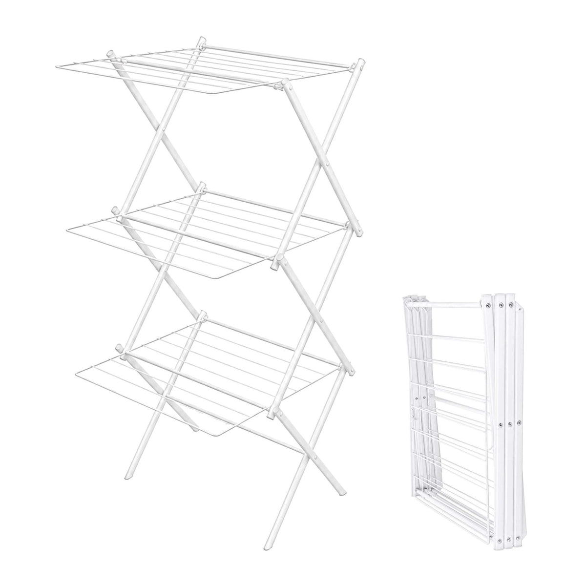 Foldable 3-Tier Clothes Drying Rack, White