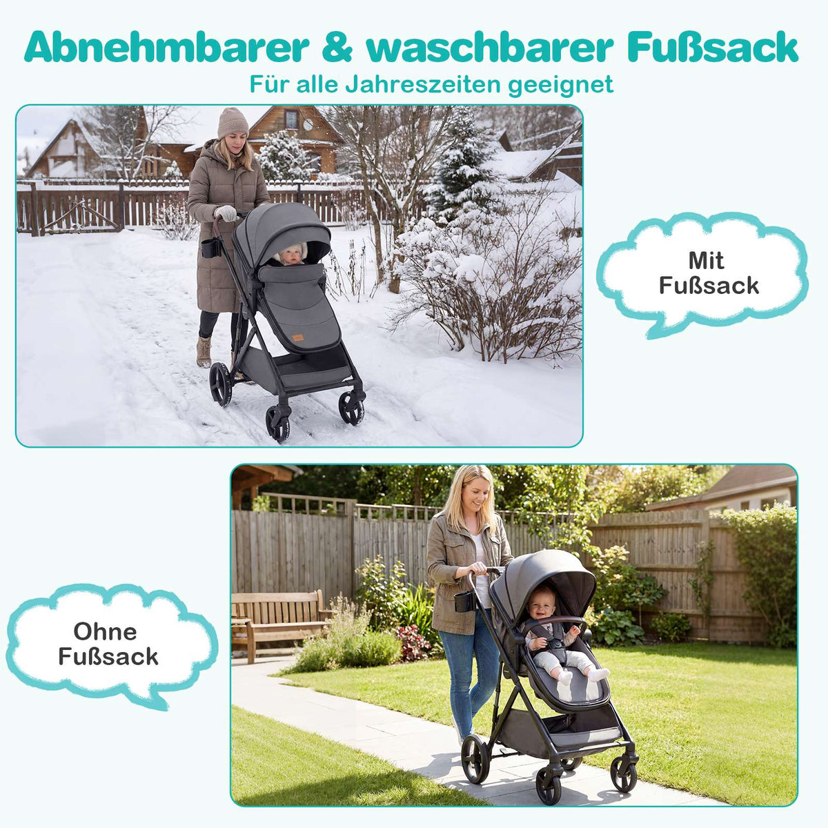 Foldable 3-in-1 Stroller with Reversible Seat, Grey