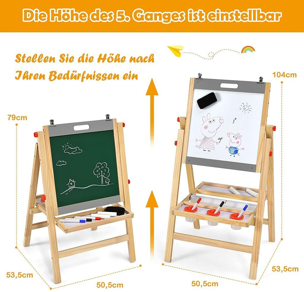 Foldable 3 in 1 children's board, height-adjustable wooden board 50.5 x 53.5 x 79-104 cm natural + gray