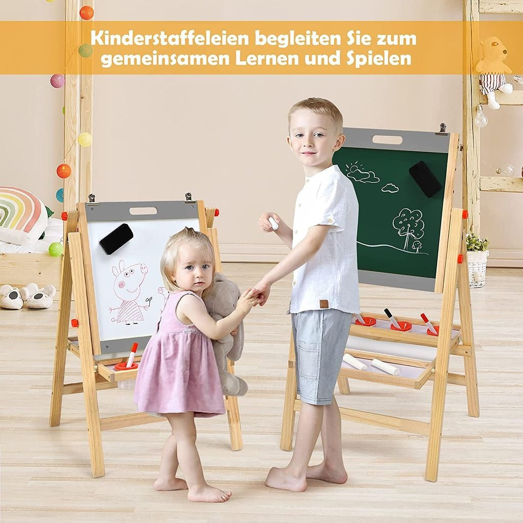 Foldable 3 in 1 children's board, height-adjustable wooden board 50.5 x 53.5 x 79-104 cm natural + gray