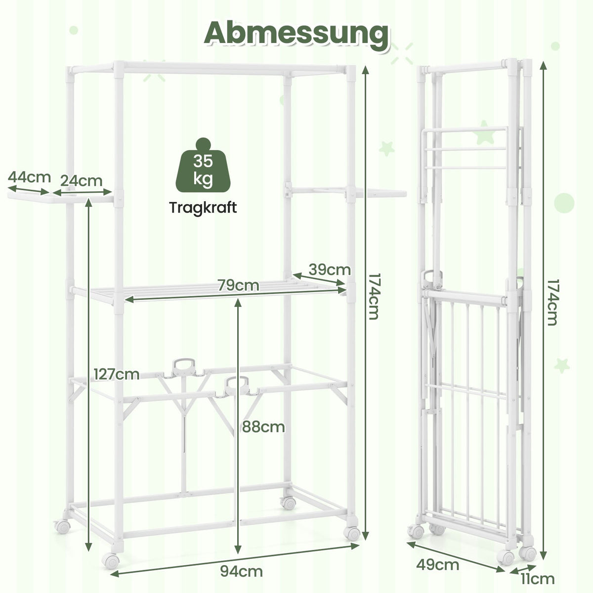 Foldable Aluminum Clothes Drying Rack with Wheels