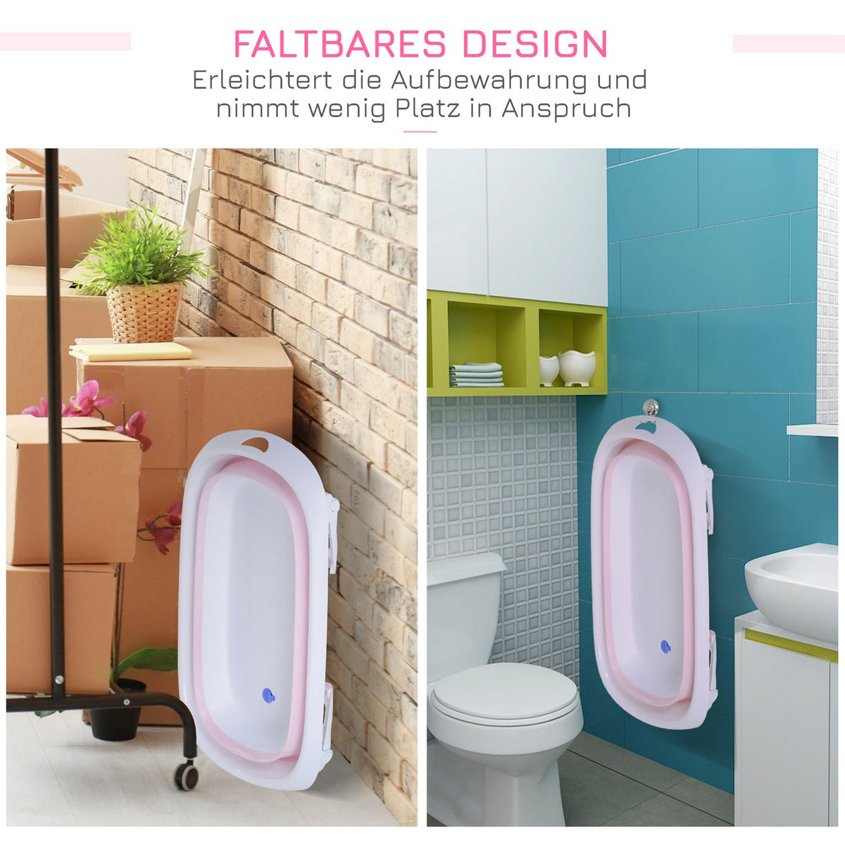 Foldable Baby Bath Ergonomic Non-Slip Baby Bath Tub Foldable Plastic Pink 80X48X21Cm