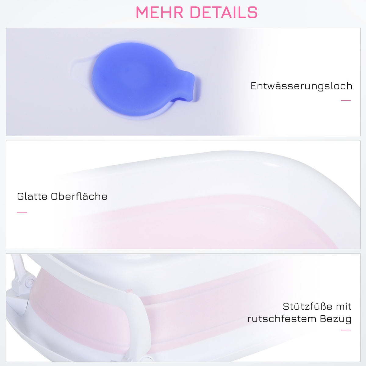 Foldable Baby Bath Ergonomic Non-Slip Baby Bath Tub Foldable Plastic Pink 80X48X21Cm