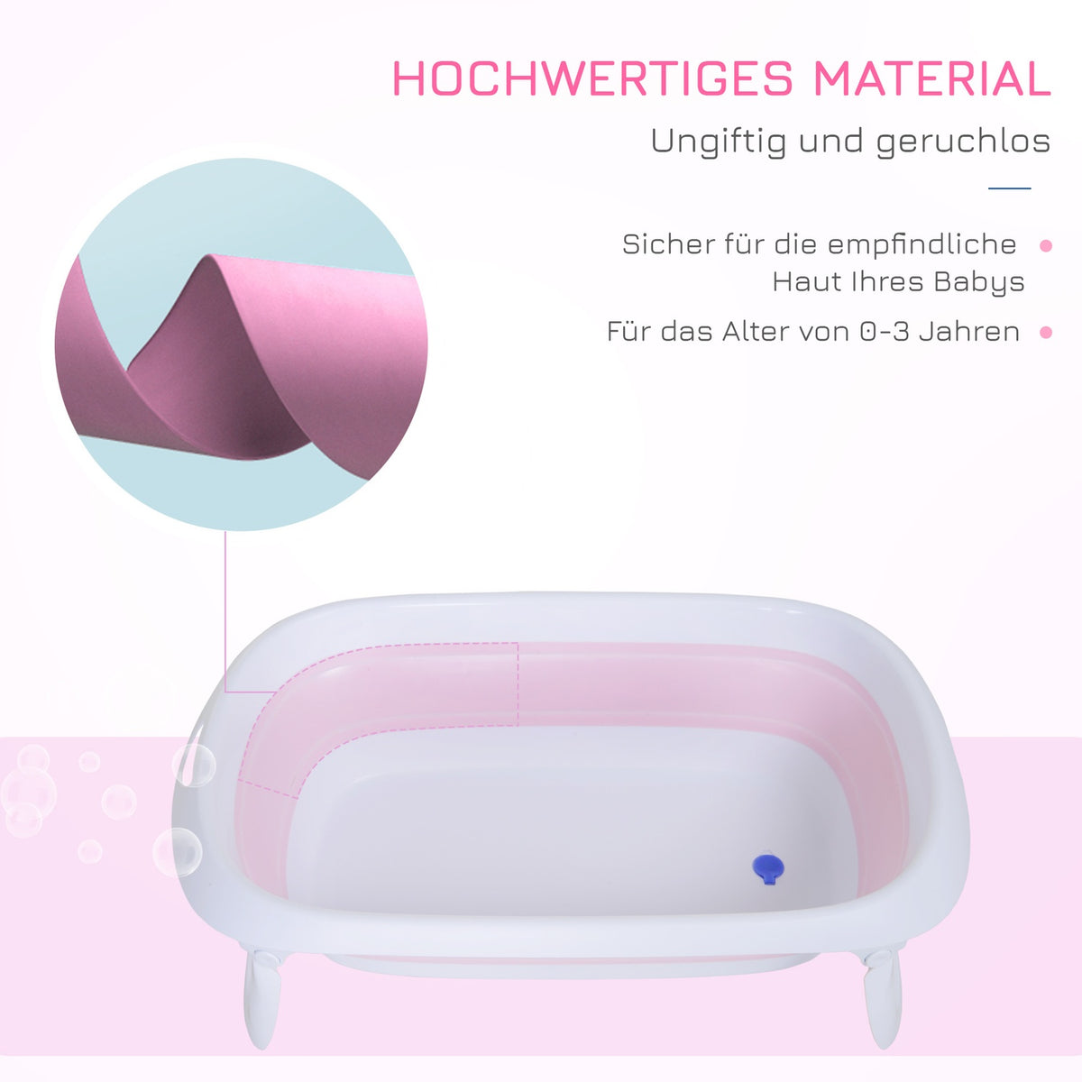 Foldable Baby Bath Ergonomic Non-Slip Baby Bath Tub Foldable Plastic Pink 80X48X21Cm