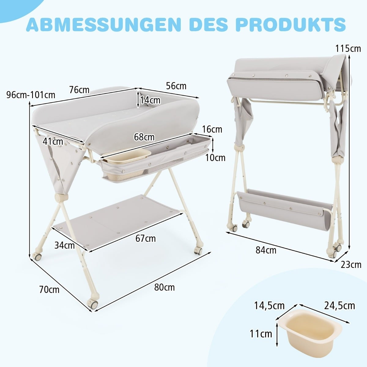 Foldable Baby Changing Table with Storage and Wash Basin