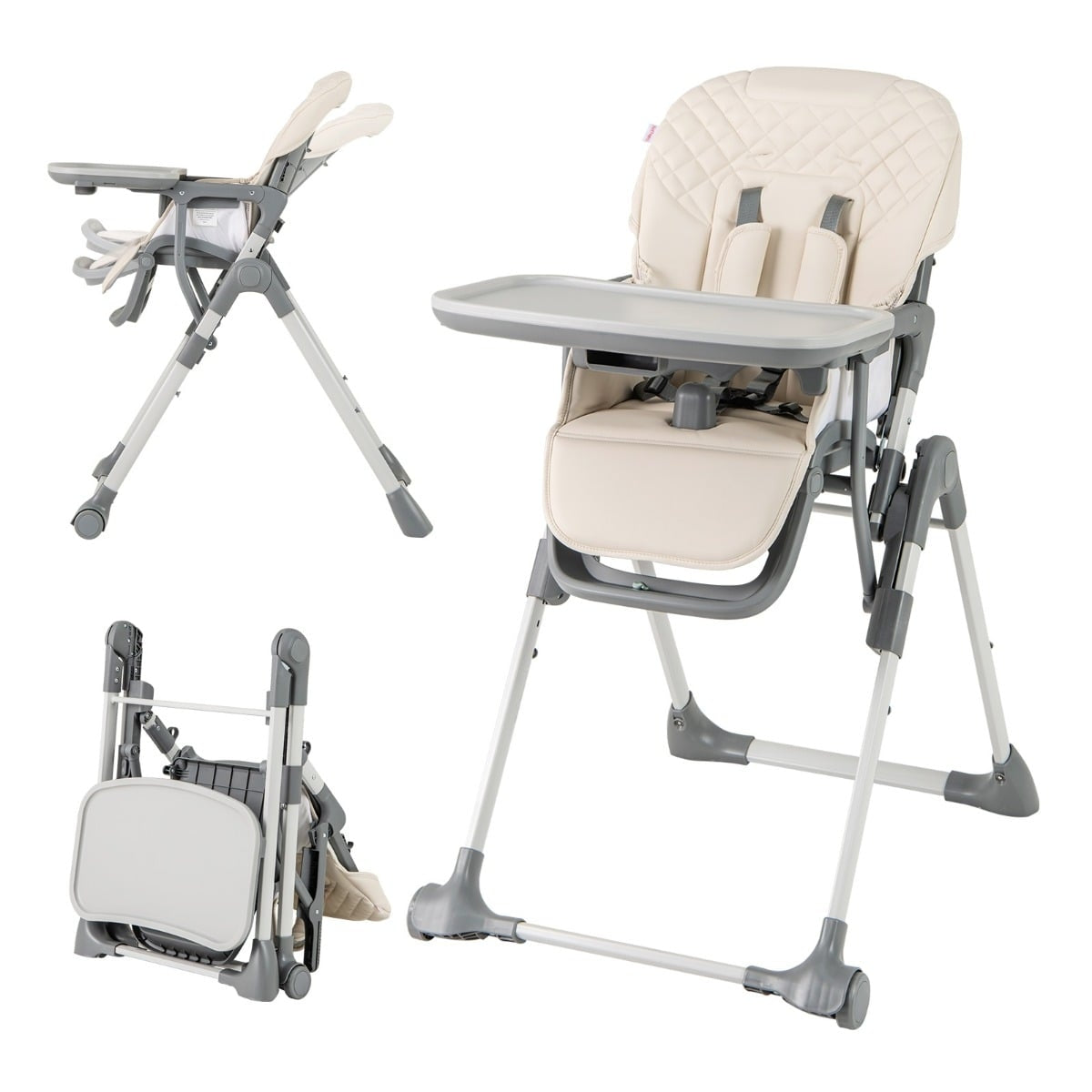 Foldable Baby High Chair with Recline & Adjustable Height