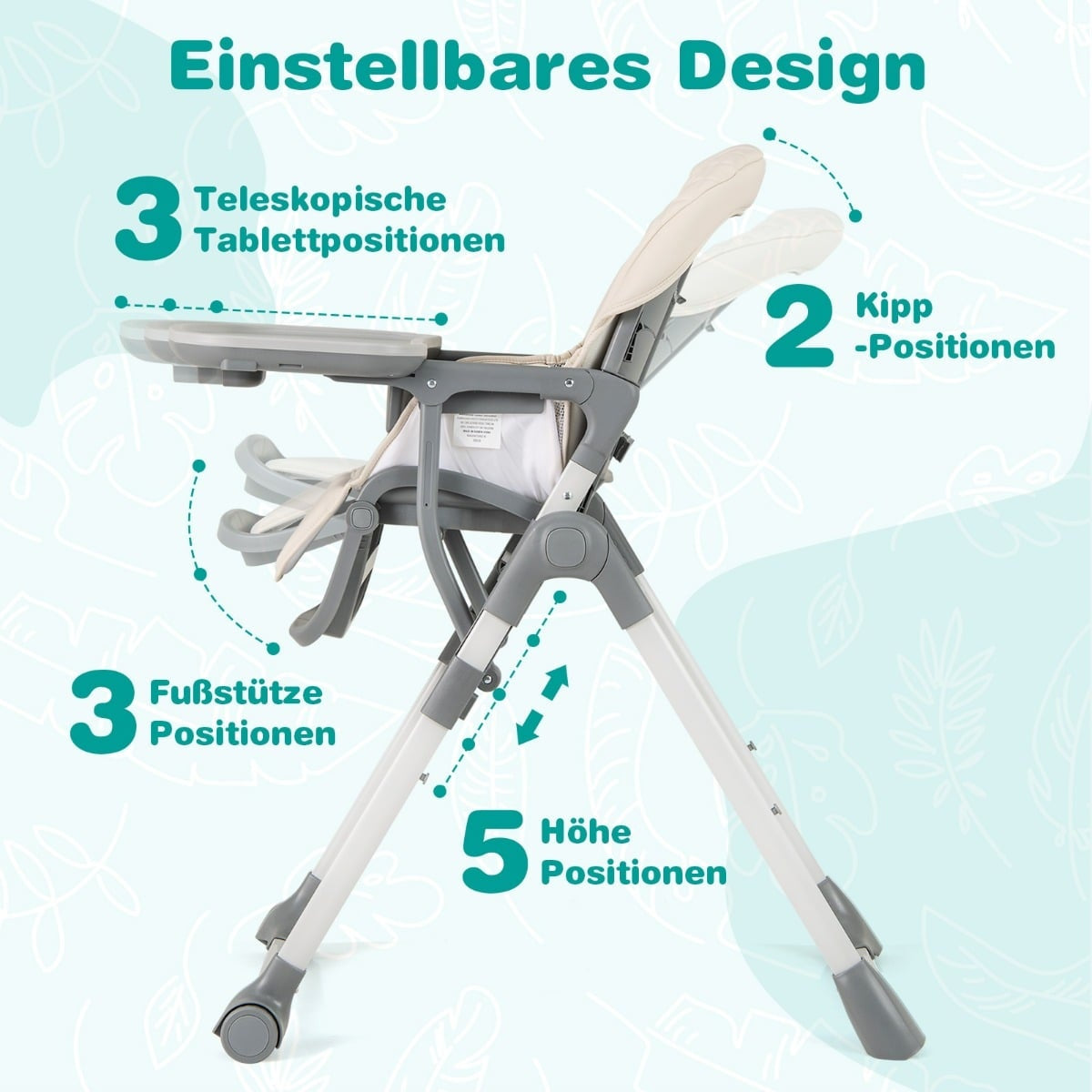 Foldable Baby High Chair with Recline & Adjustable Height