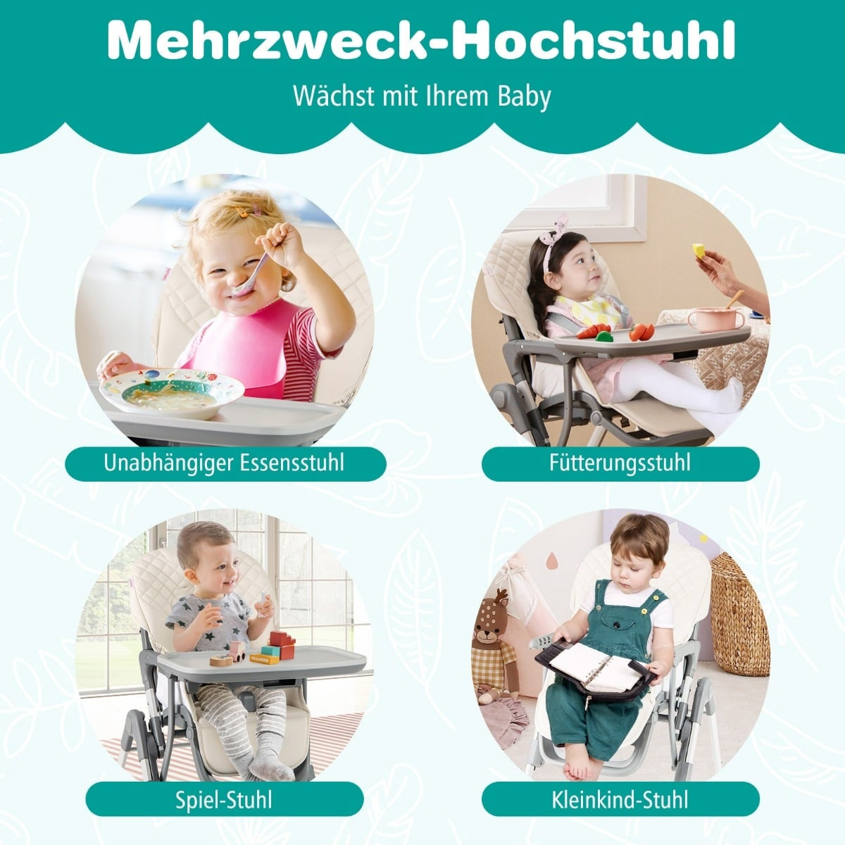 Foldable Baby High Chair with Recline & Adjustable Height