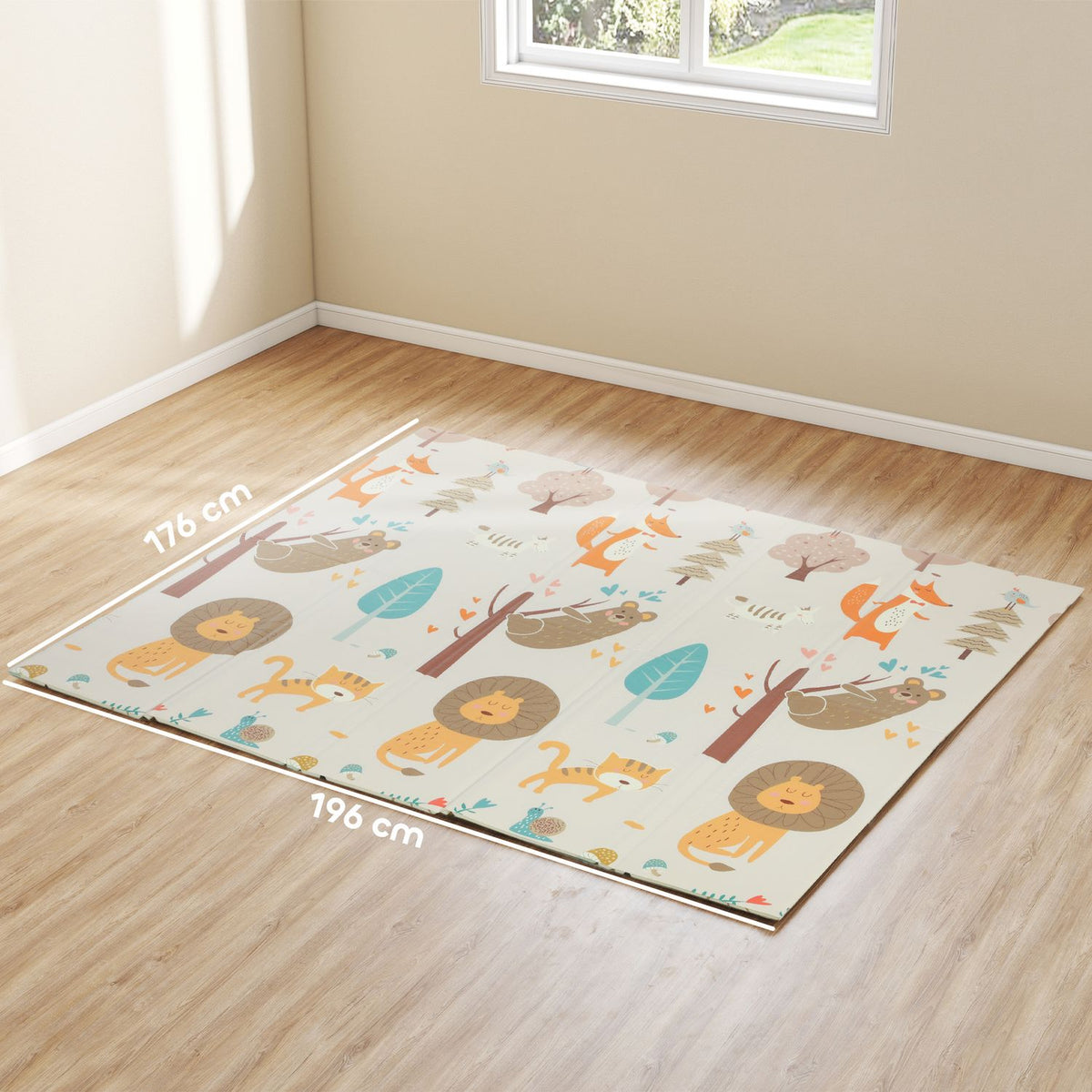Foldable Baby Play Mat, 196x176 cm, Double-Sided, Multicolor