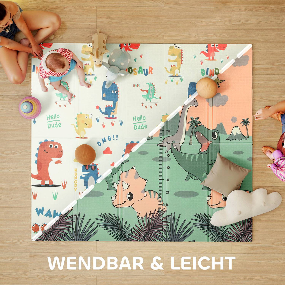 Foldable Baby Play Mat, Double-Sided, 196x176 cm, Multicolor