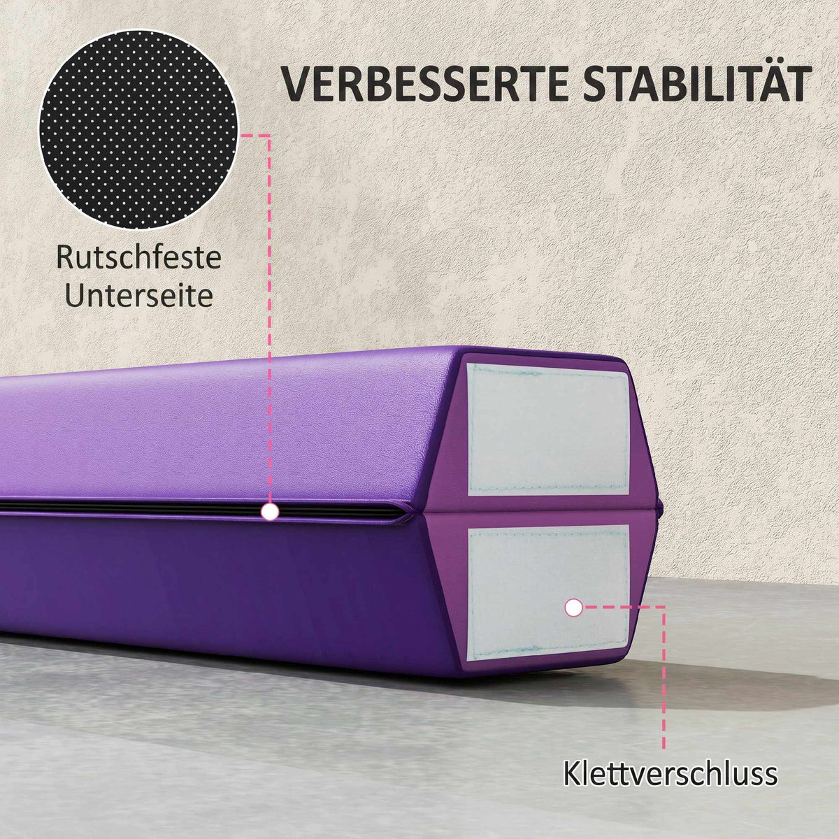 Foldable Balance Beam, 236 cm, Non-Slip, Violet/Pink
