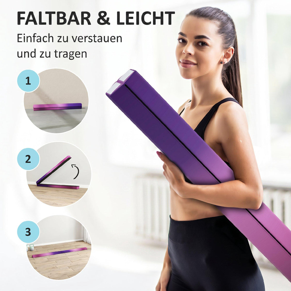 Foldable Balance Beam, 236 cm, Non-Slip, Violet/Pink
