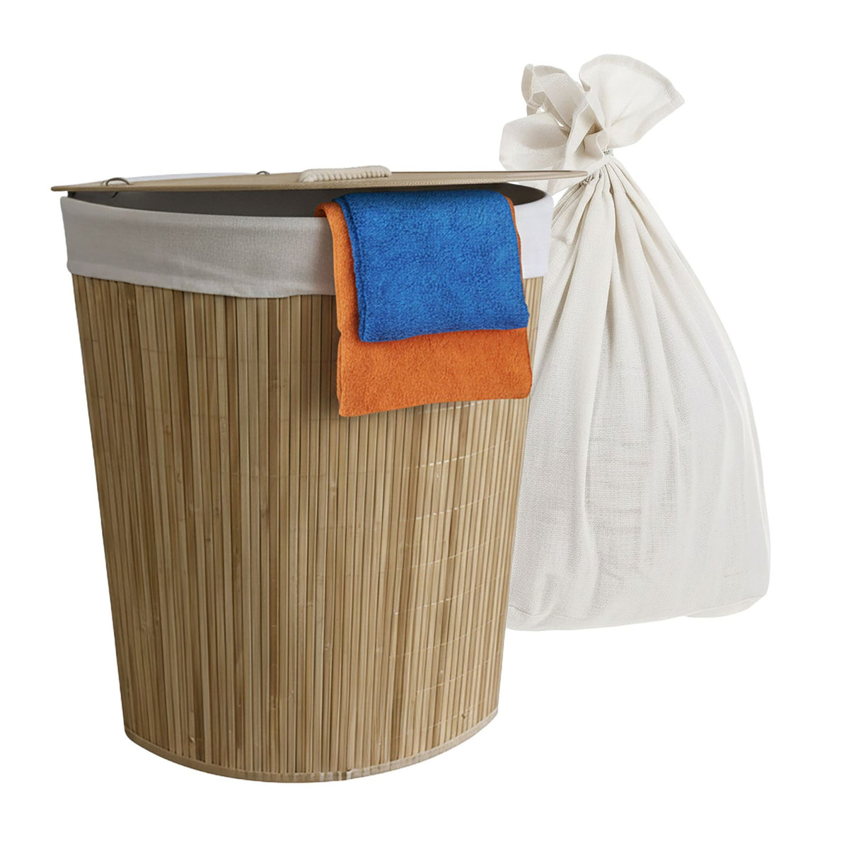 Foldable Bamboo Corner Laundry Bin with Lid