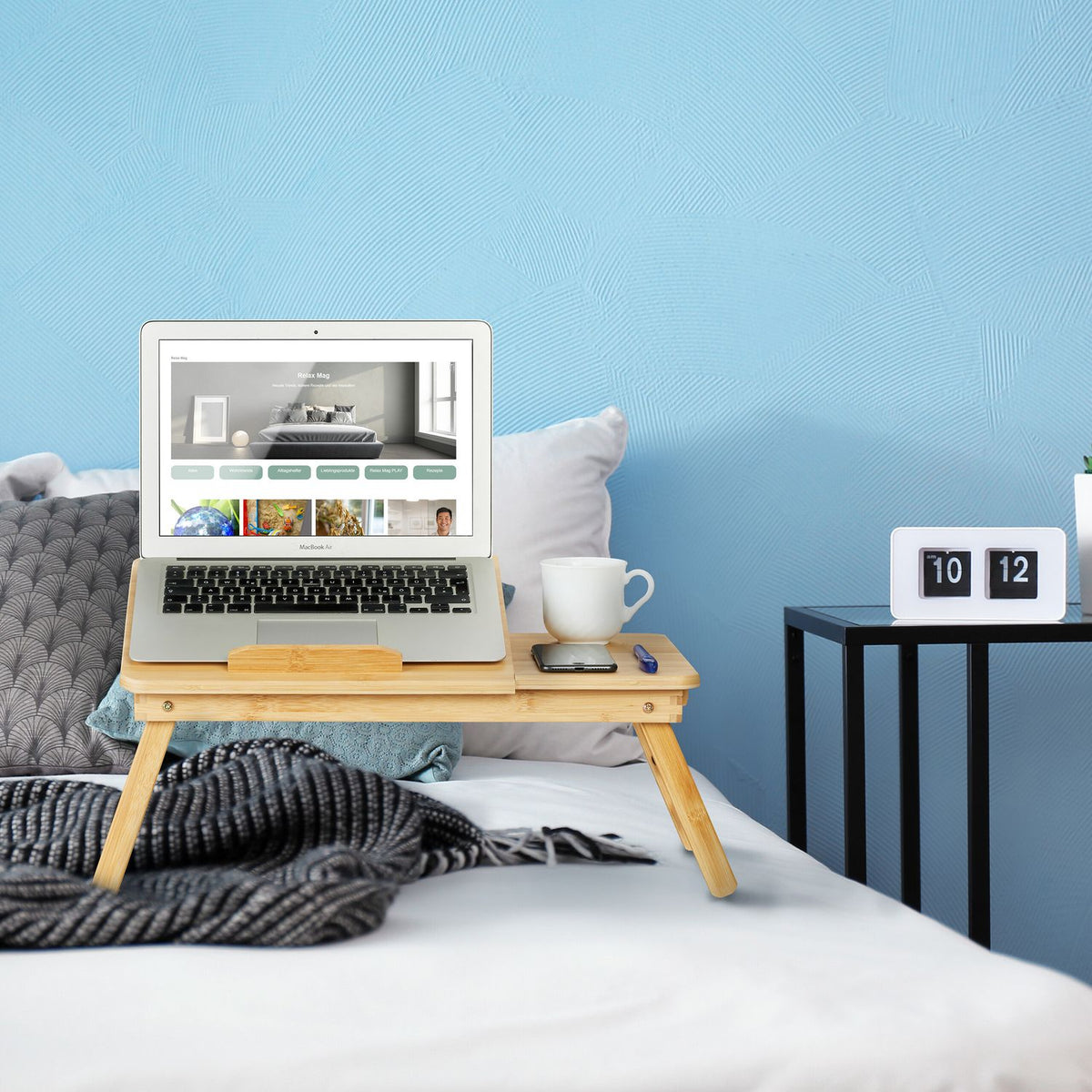 Foldable Bamboo Laptop Stand – Adjustable Bedside Table
