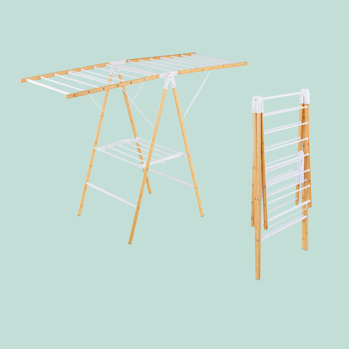 Foldable Bamboo & Metal Laundry Rack with Wings