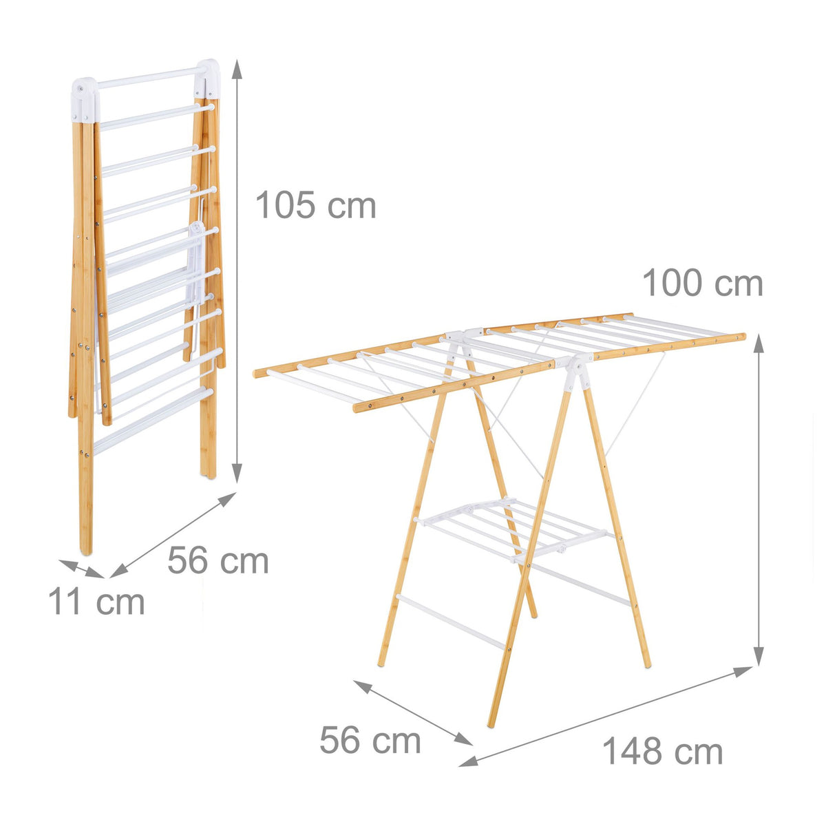 Foldable Bamboo & Metal Laundry Rack with Wings