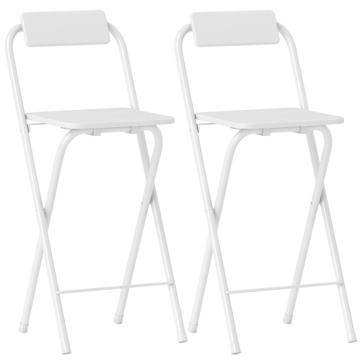Foldable Bar Stools Set of 2 with Steel Frame, White