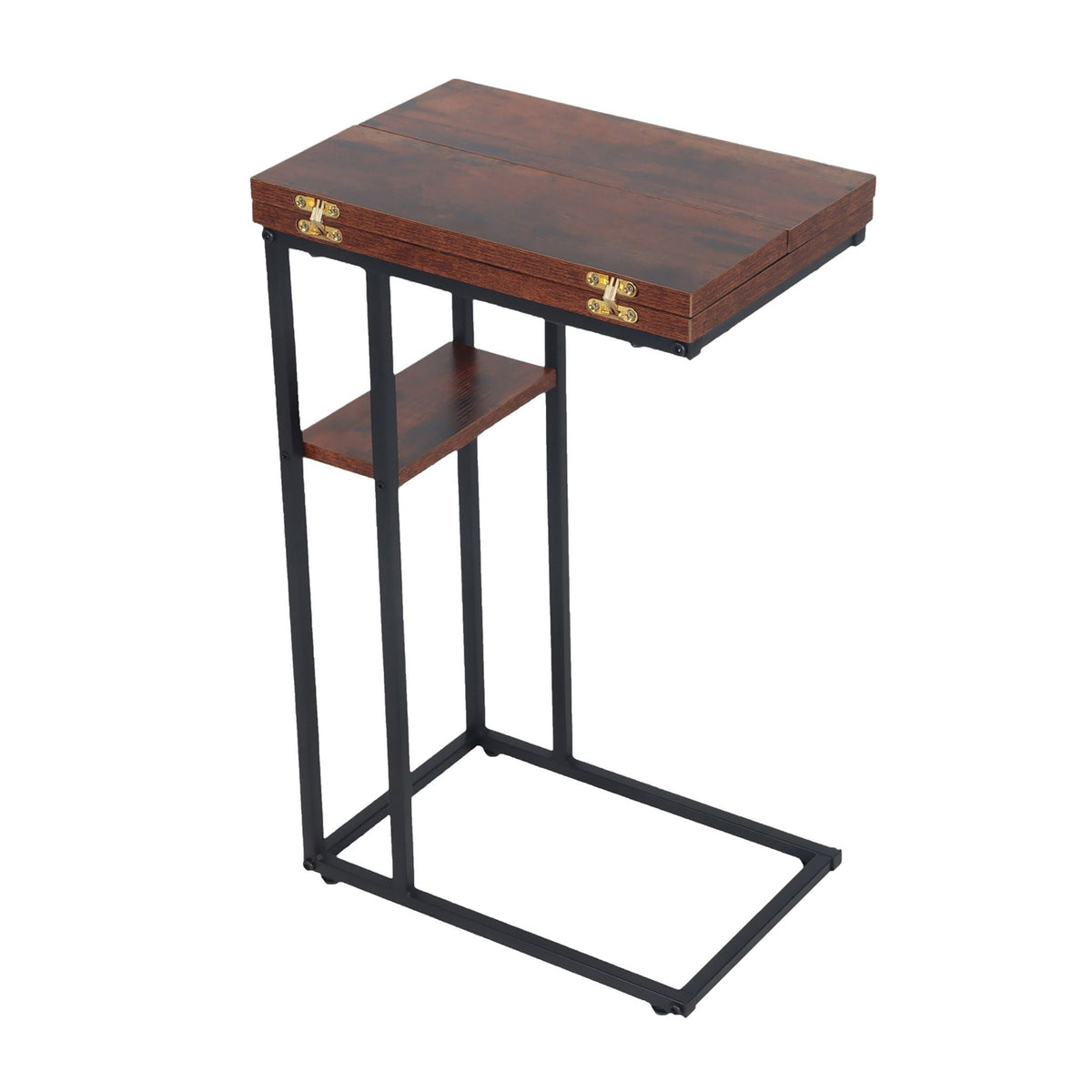 Foldable C-Shaped Side Table, Wood-Effect, Black Frame