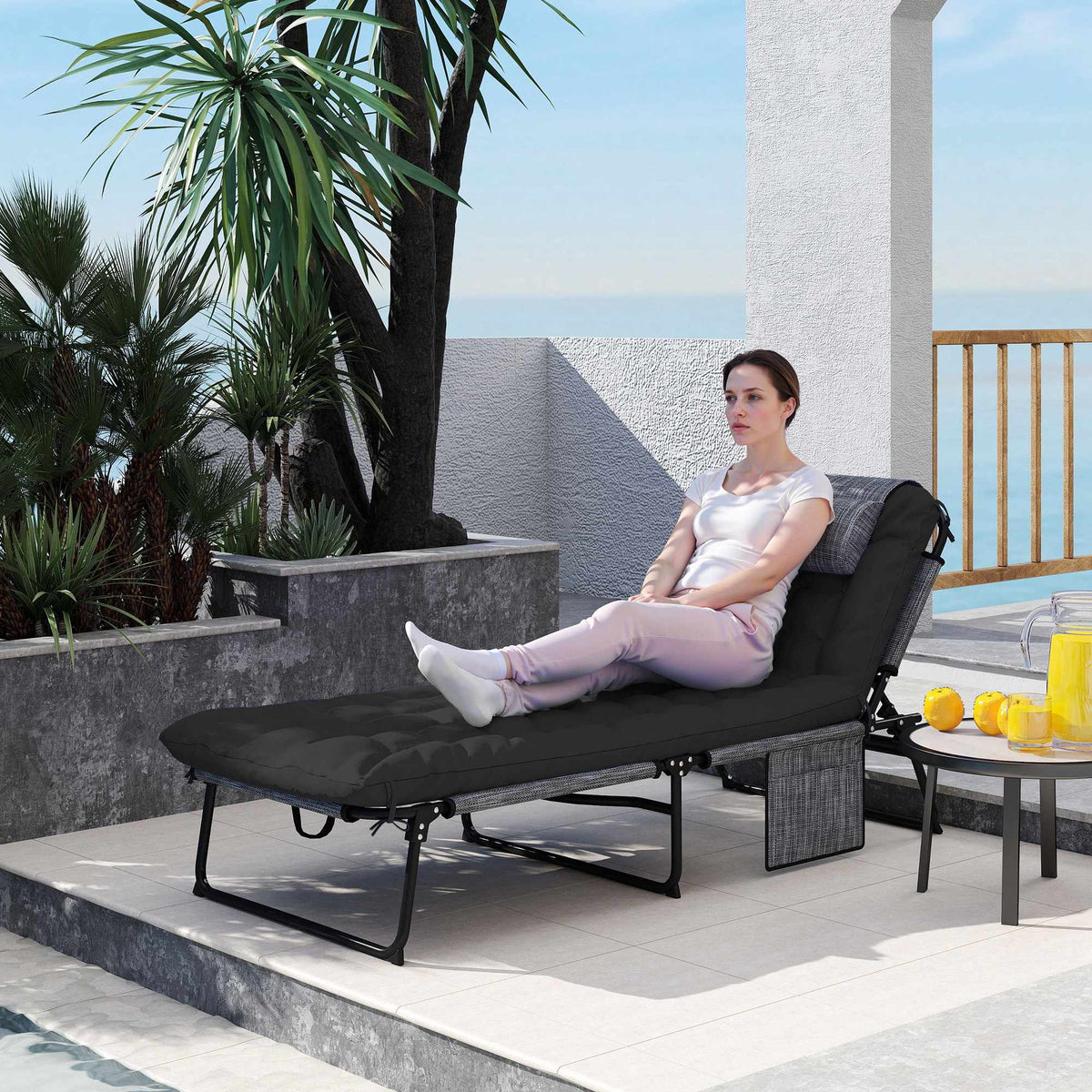 Foldable Camping Bed with Adjustable Backrest and Pillow