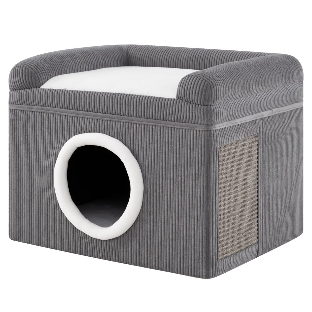 Foldable Cat House with Sisal Mat & Soft Cushion, Gray
