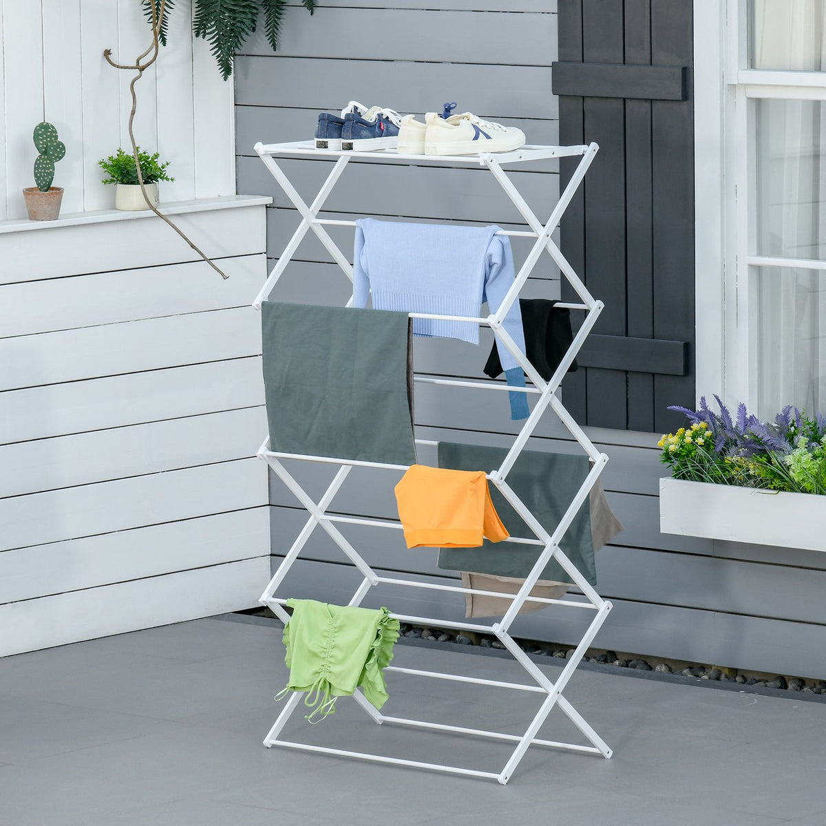 Foldable Clothes Airer 8 Levels Tower Dryer Metal Plastic White 74X35X144Cm