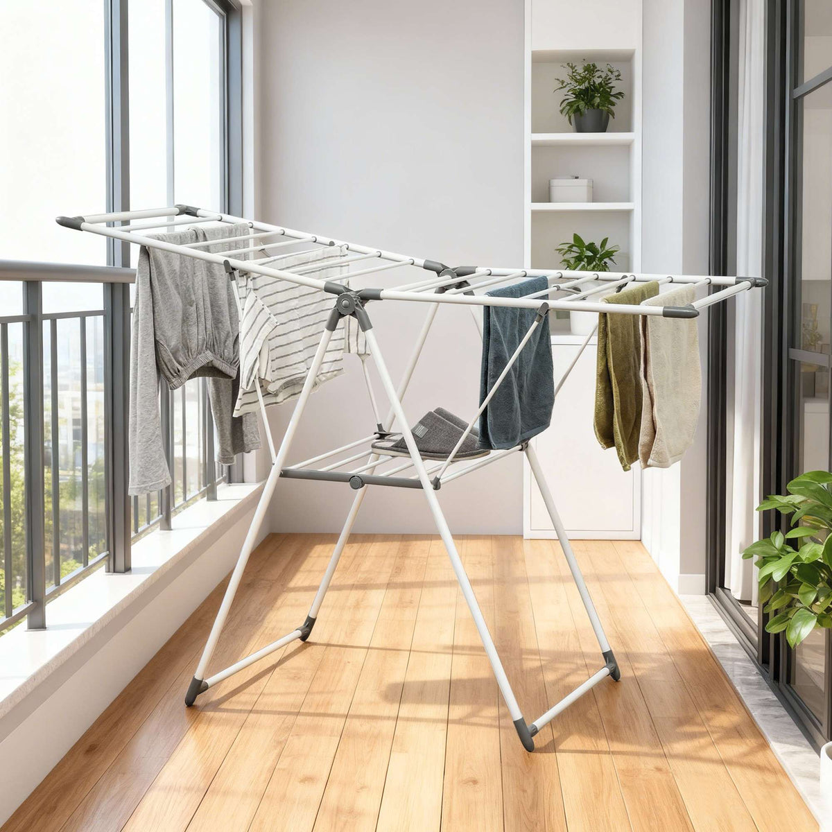 Foldable Clothes Drying Rack, 2-Tier, Adjustable Wings, Metal