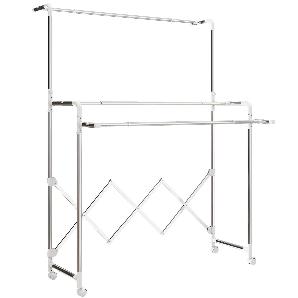 Foldable Clothes Drying Rack, 3 Adjustable Bars, Stainless Steel