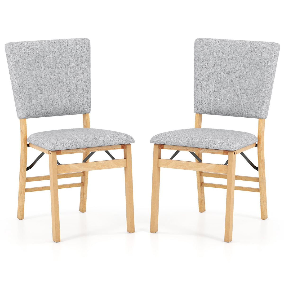 Foldable Dining Chairs Set of 2, Padded Seat, Grey