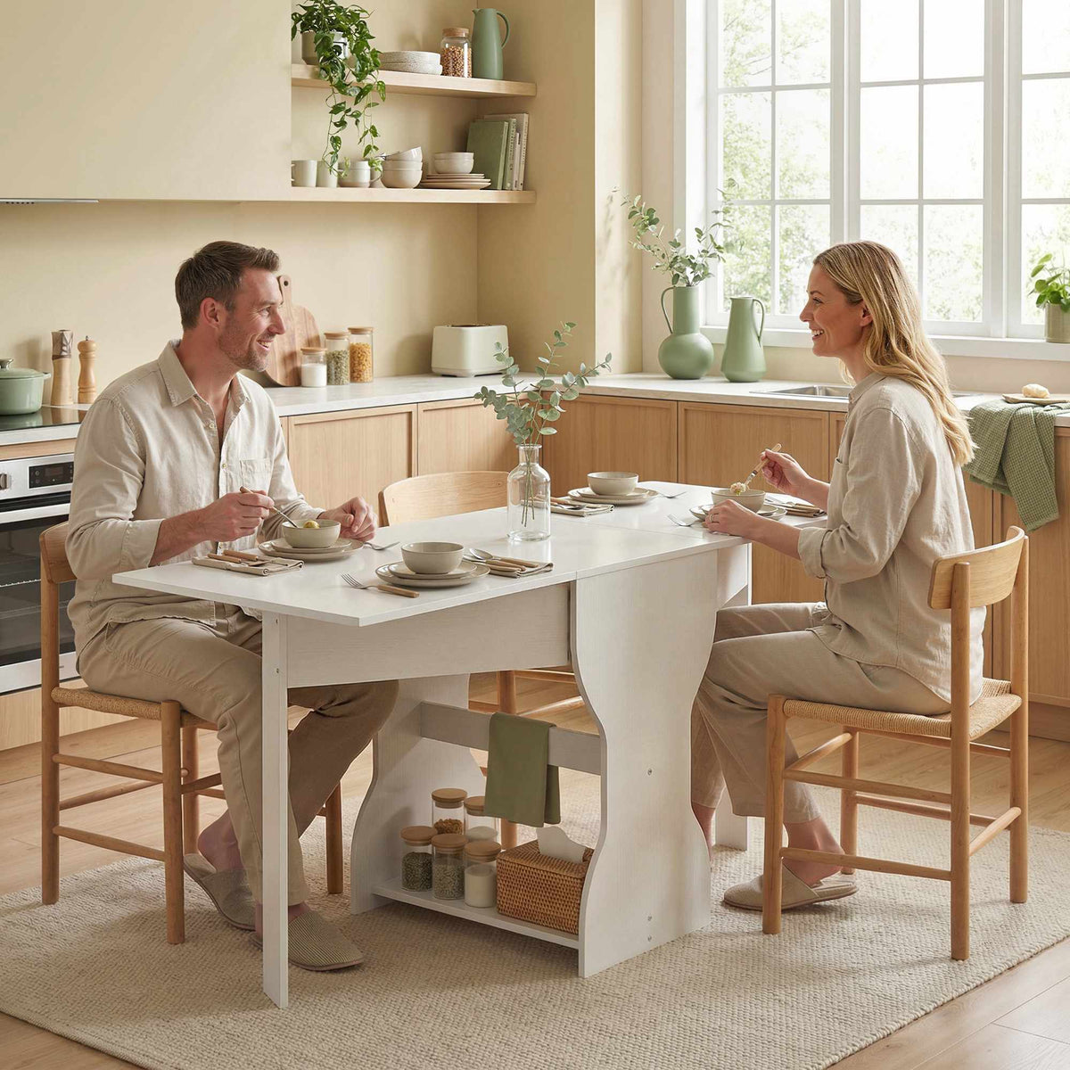 Foldable Dining Table with Storage, Seats 2-4, White, 160x60x75 cm