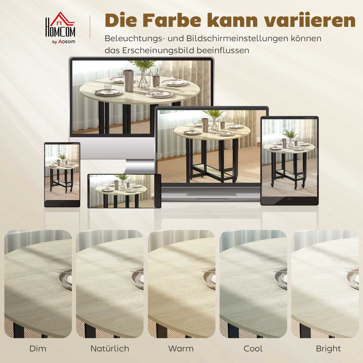 Foldable Dining Table with Wheels, Natural Wood, Space-Saving