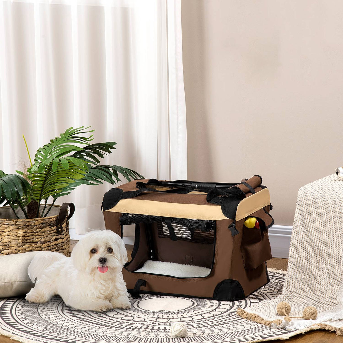 Foldable Dog Box, Dog Bag, Transport Bag With Cushion, For Minimal Dogs Up To 4 Kg, Outdoor, Brown
