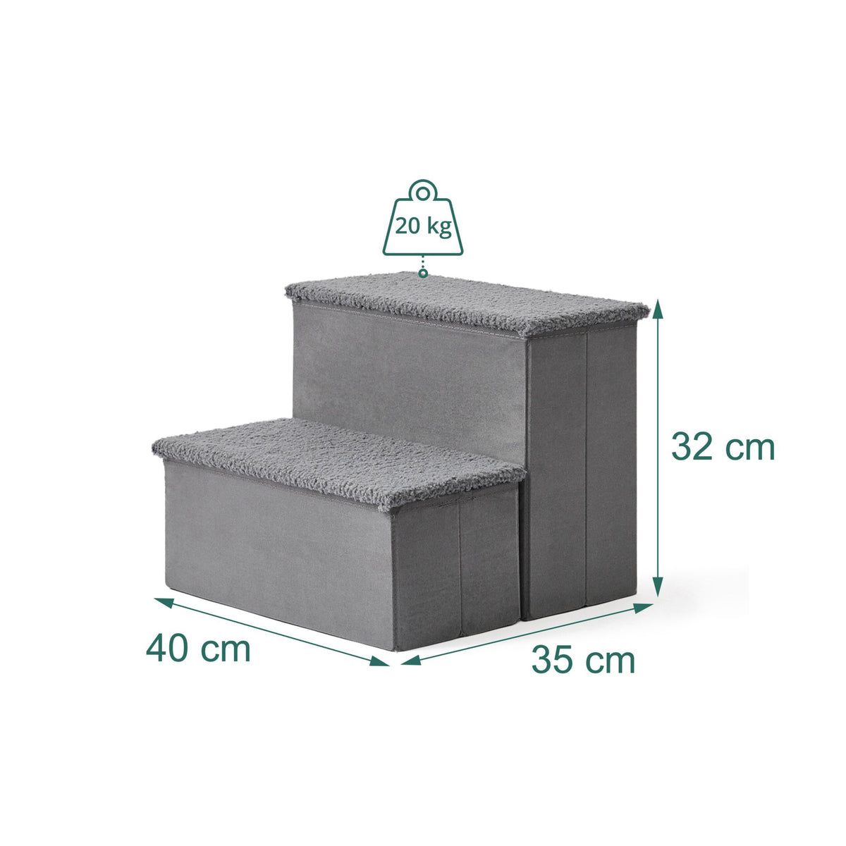 Foldable Dog Steps with Storage – Grey, Small