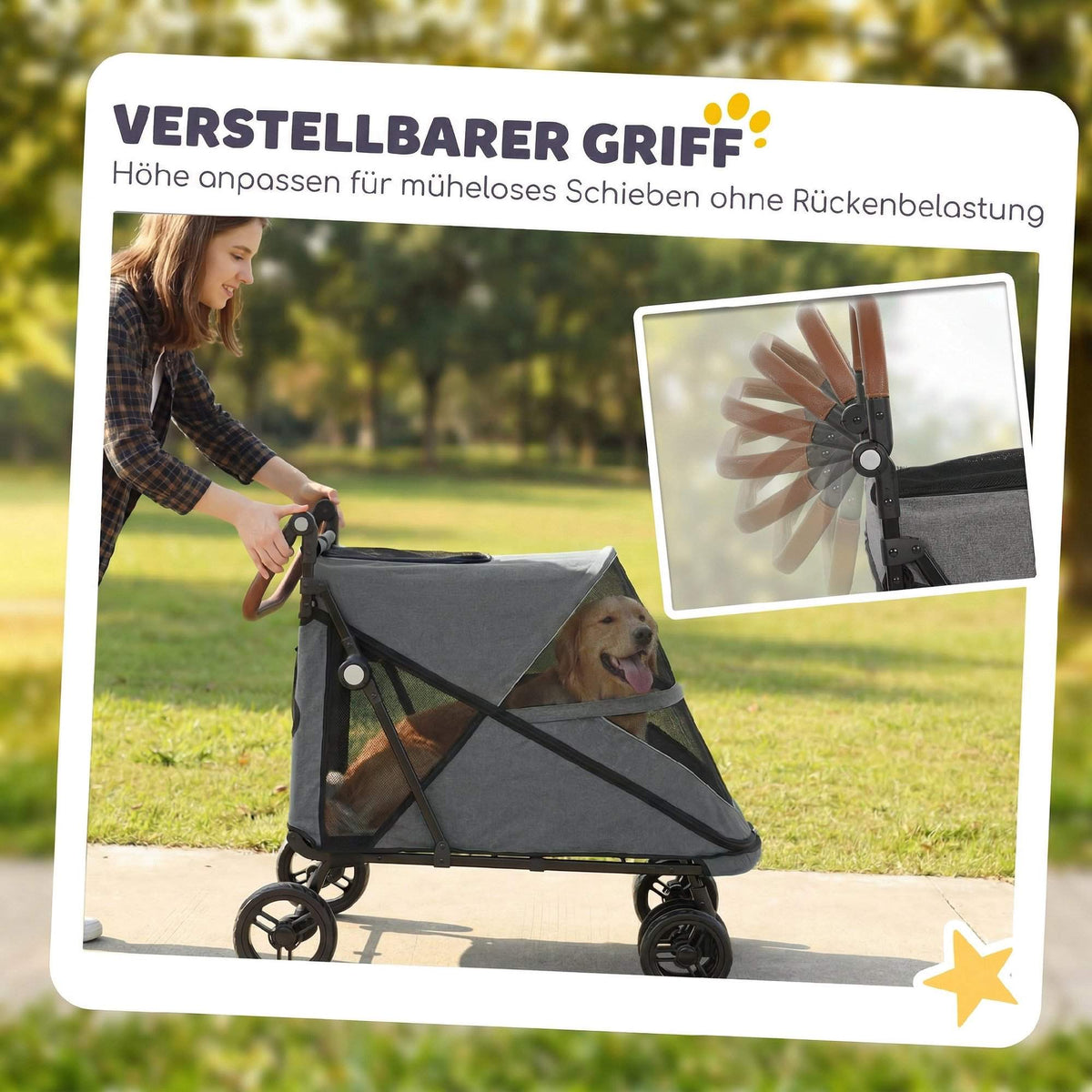 Foldable Dog Stroller for Large Dogs Up to 30kg, Grey
