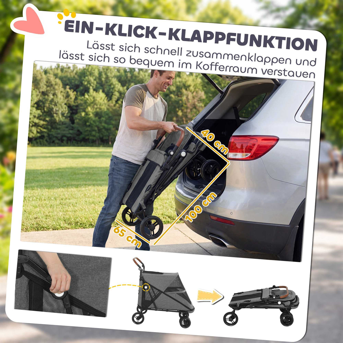 Foldable Dog Stroller for Large Dogs Up to 30kg, Grey