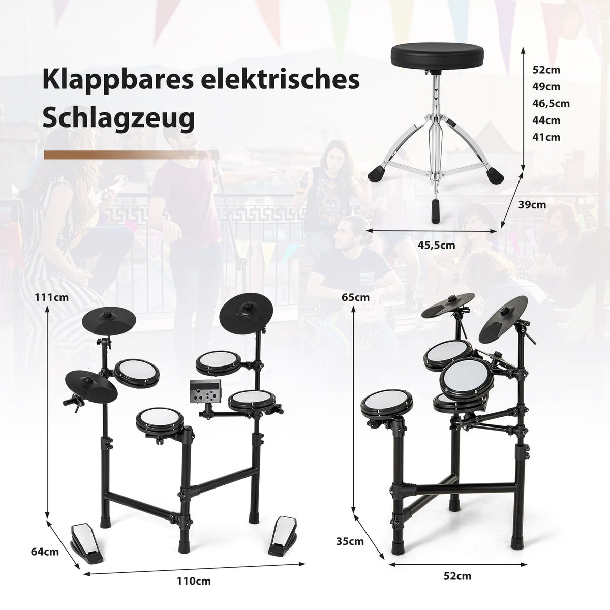 Foldable Electronic Drum Set with Mesh Pads, 150 Sounds