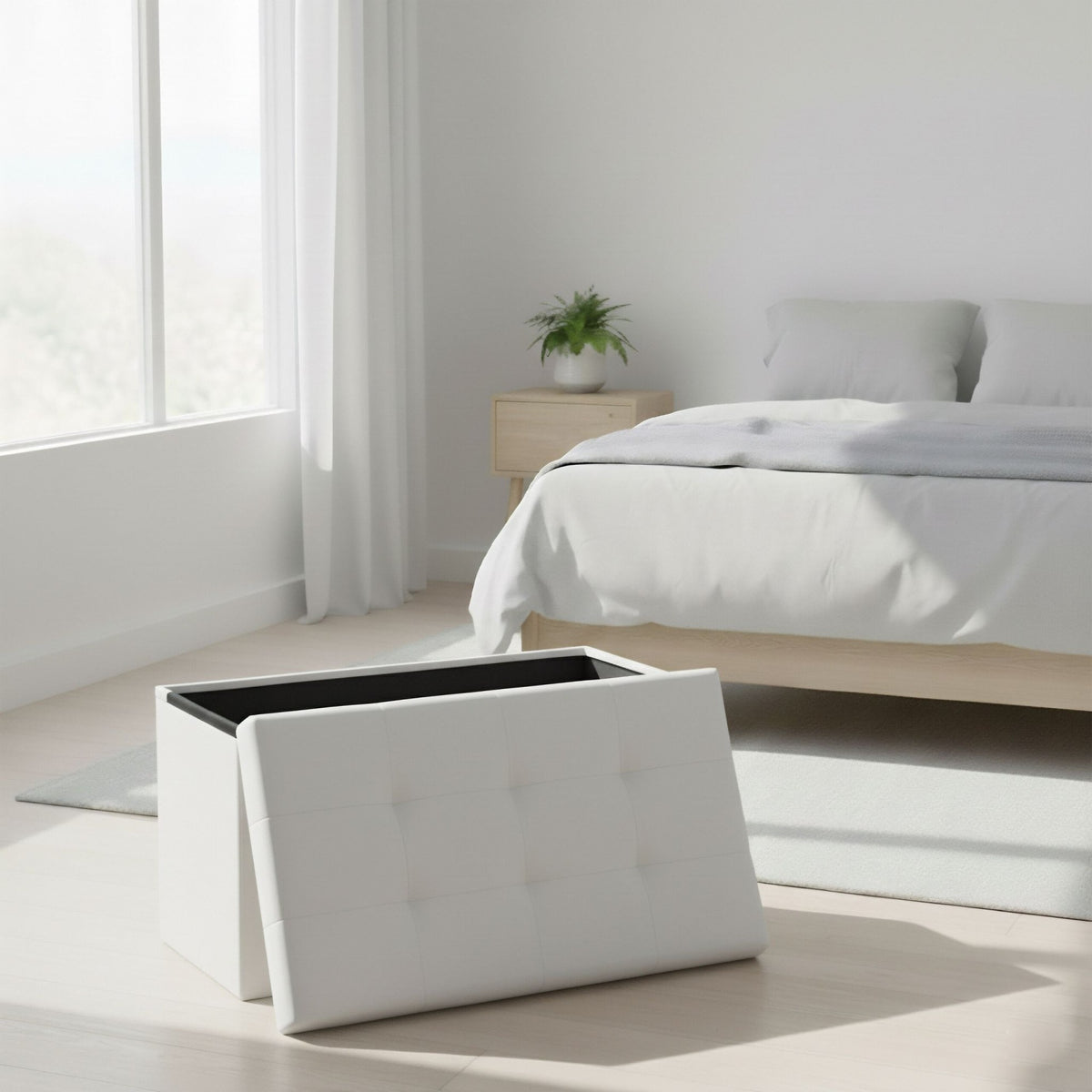 Foldable Faux Leather Storage Bench – Seats Two