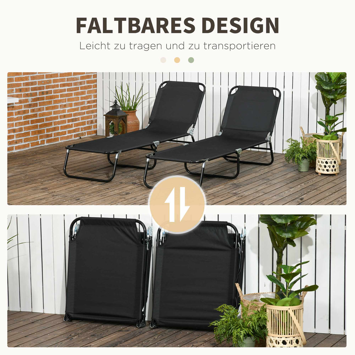 Foldable Garden Sun Lounger Set, Adjustable Backrest