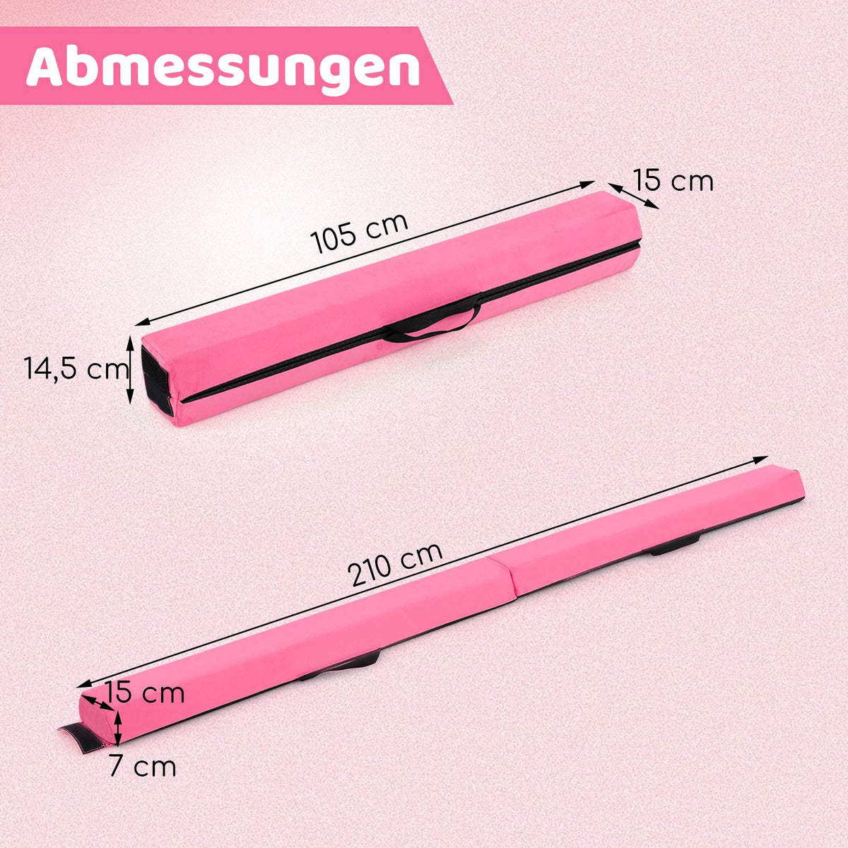 Foldable Gymnastics Balance Beam, 210 cm, Pink, Non-Slip