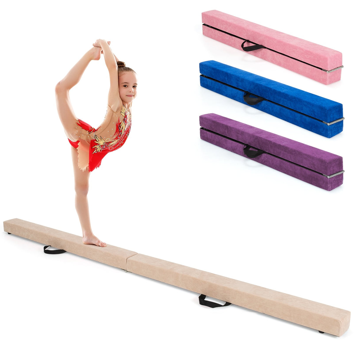 Foldable Gymnastics Balance Beam, 210cm, Suede-Like Surface