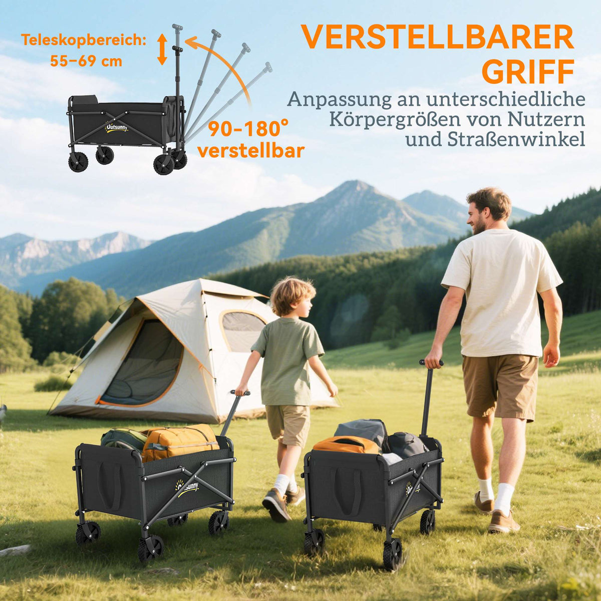 Foldable Handcart with Adjustable Handle, 60kg Capacity
