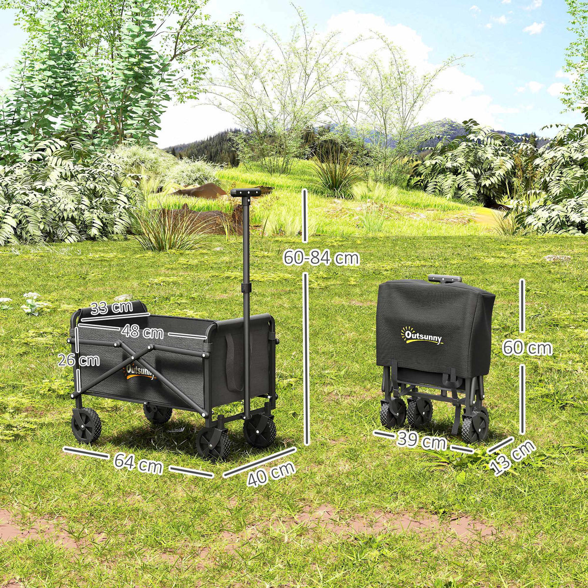 Foldable Handcart with Adjustable Handle, 60kg Capacity