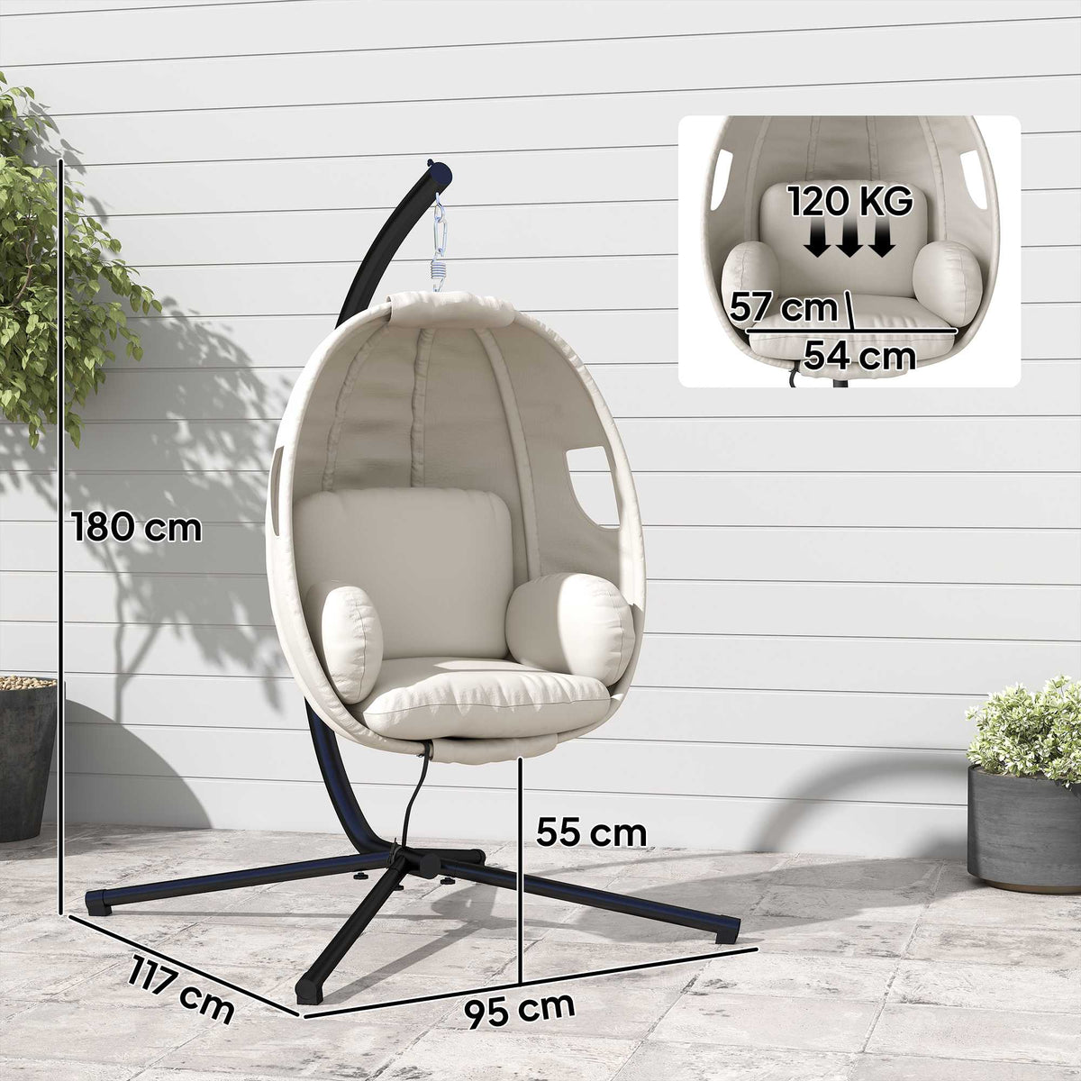 Foldable Hanging Chair with Stand, Adjustable, 120kg Capacity